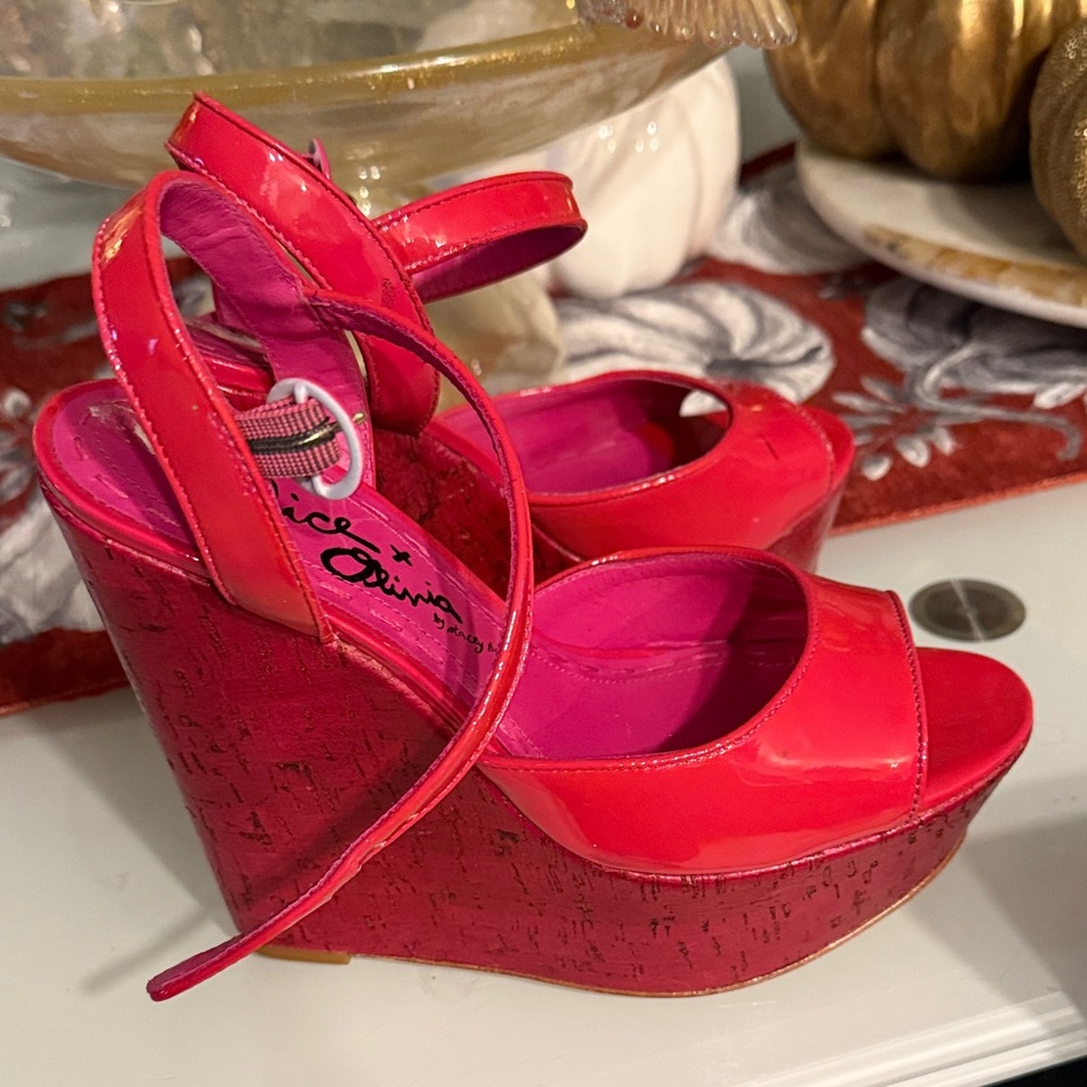 Alice + Olivia Bold Pink Wedge Sandals